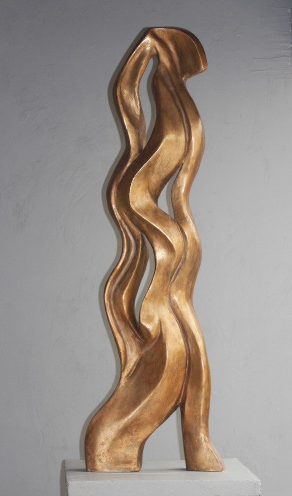 Sculpture plâtre polyester doré "Flame"/Valia